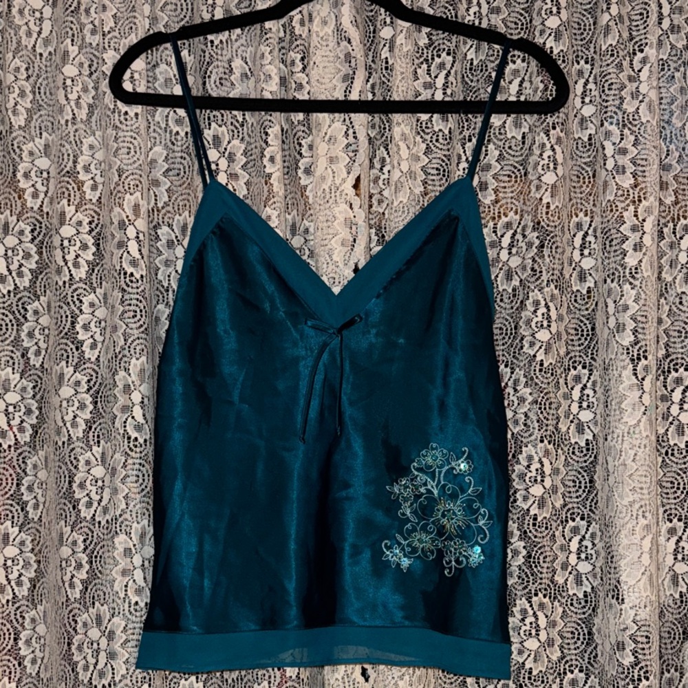 Chic Teal Camisole with Embroidered Detail